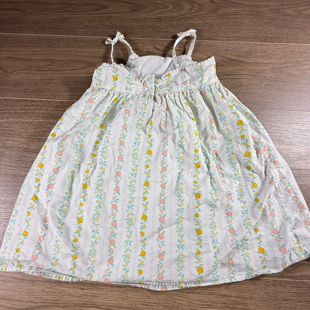 Janie and Jack Girls White Seersucker Citrus Printed Dress Size 8 Summer Preppy